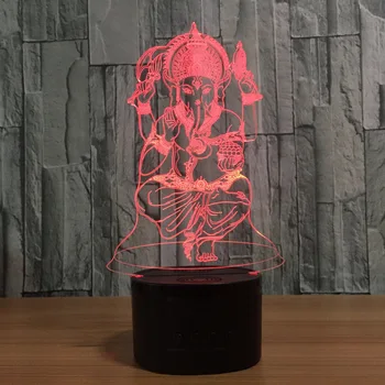 Indija Viešpats Ganeša Žibintas 3D Baby Light lempa 7 spalva keičiasi regėjimo iliuzija LED Ganeša paveikslas dovana Atostogų
