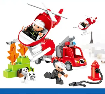 Miesto Priešgaisrinės apsaugos Departamento Ugniagesių Modelio Blokai Suderinama DuploINGlys Sraigtasparnio Žaislas Vaikams, gimtadienio Dovana