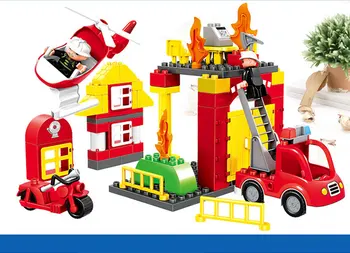 Miesto Priešgaisrinės apsaugos Departamento Ugniagesių Modelio Blokai Suderinama DuploINGlys Sraigtasparnio Žaislas Vaikams, gimtadienio Dovana