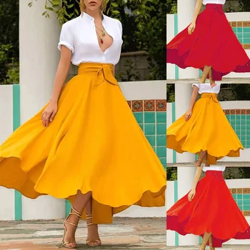 Sijonai moterų 2020 m. korėjos stiliaus sijonas Moterų Mados Pavasario Vasaros Atsitiktinis vientisos Spalvos Ilgi Sijonai, atsitiktinis sijonas