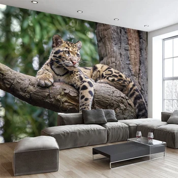 Užsakymą bet kokio dydžio sienos freskos Šiuolaikinės mados Lauko gyvūnų Leopard Siena Lipdukas Tapetai Namų Dekoro YBZ163