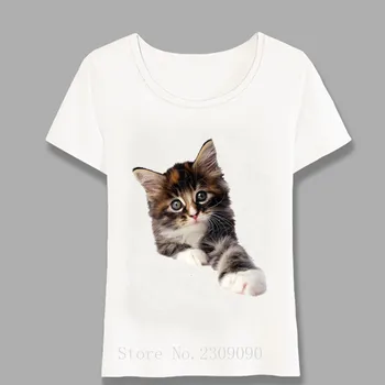 Mielas Hipių Kačiukas Atspausdintas T-shirt Vasarą Moterys T-Shirt Juokingi Kačių Mylėtojai Dizainas Baltas Atsitiktinis Tees Mados Mergaitė Viršūnes Harajuku