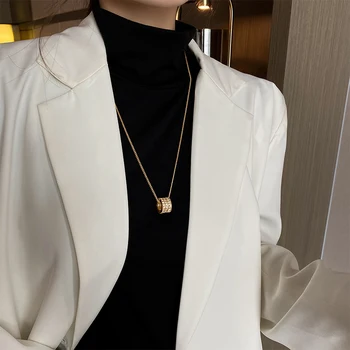 Korėjos Stiliaus Perlas Akmens Pakabukas Cilindro Ilgio Karoliai Moteris 2021 Mados Džemperis Papuošalai Šalies Mergina Elegantiškas Megztinis Grandinės