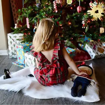 Kūdikių Mergaičių Vaikams Kalėdų Princesė Suknelė Mielas Mielas Raudonas Pledas Inscenizacija Šalis Suknelės + Lankelis Drabužius Sundress