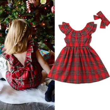 Kūdikių Mergaičių Vaikams Kalėdų Princesė Suknelė Mielas Mielas Raudonas Pledas Inscenizacija Šalis Suknelės + Lankelis Drabužius Sundress