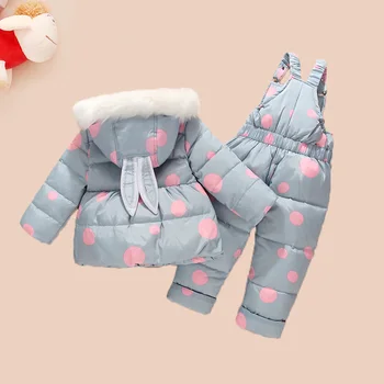Moterų kūdikis 0-3 metų amžiaus gali atidaryti kūdikių žemyn striukė-dviejų dalių kostiumėlį 2018 naujas žiemos sutirštės trumpas modelis