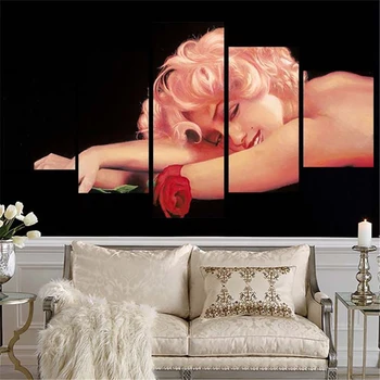 Sienos Menas Modulinės Nuotraukas Tapyba Kambarį 5 Skydelis Marilyn Monroe Ir Rožių Sistemą, HD Atspausdinta Drobė Plakatas Namų Dekoro