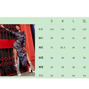 Kinų Stiliaus Dragon Modelis Vintage Suknelė Moterims Seksualus permatomas ilgomis Rankovėmis Apvalios Kaklo Pusėje Ritininės Suknelė Klubas Šalies Drabužių