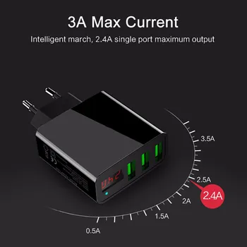 SOONHUA 3 USB Įkroviklis Adapteris LED Ekranas ES/JAV Plug Max 3.0 Protingas Greito Įkrovimo Mobiliojo Sienos Kroviklis, skirtas 