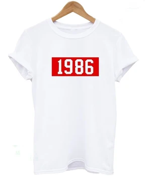 1986 Šrifto Marškinėlius Raudona Raidė, Print T-Shirts Vasaros Stiliaus viršūnes Tumblr Grafinis apranga Moterų Mados Drabužiai mergaitėms t shirts