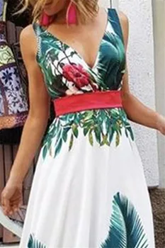 Nauja Seksuali Moteris Atostogų Gėlių Spausdinti Paplūdimio Boho Maxi Suknelė Giliai V Kaklo Gėlių Spausdinti Aukštos Juosmens Suknelė Vakare Šalies Sundress