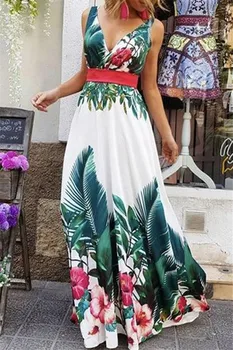 Nauja Seksuali Moteris Atostogų Gėlių Spausdinti Paplūdimio Boho Maxi Suknelė Giliai V Kaklo Gėlių Spausdinti Aukštos Juosmens Suknelė Vakare Šalies Sundress