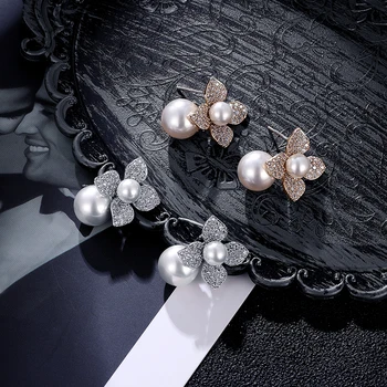 Naujų gėlių auskarai moterų cirkonis juvelyriniai dirbiniai ausies reikmenys Europos ir Amerikos mergaičių mados auskarai Nuotaka susituokė dovana