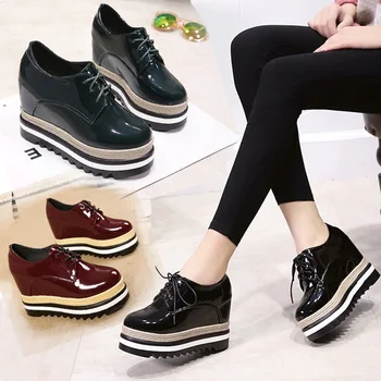 2020 stiliaus vieno bato ir vidinio padidinti moterų batai 10cm korėjos platforma batai pleišto maža juoda lakinės odos batus moterims