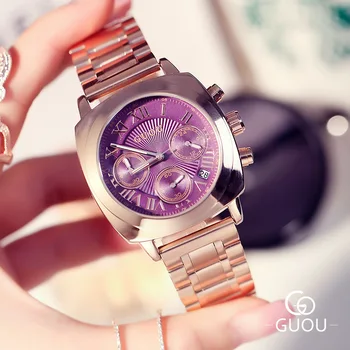Guou HK Prabangos Prekės ženklo Moterų Laikrodžiai Ponios Suknelė Laikrodis Mados Rose Gold Plieno Kalendorius Moterų Laikrodžiai Kvarciniai Laikrodžiai