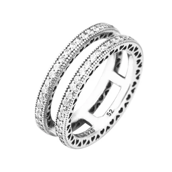 Autentiškas 925 Sterlingas Sidabro Dviguba Širdis Žiedai Moterų Vestuvės Vestuvinis Žiedas Fine Jewelry anillos bijoux