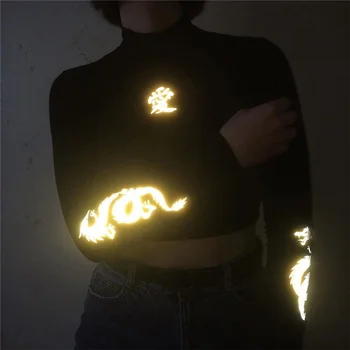 INS Dragon Spausdinti Cool marškinėliai Moterims Atspindintis Harajuku Streetwear 2020 metų Moteris ilgomis Rankovėmis Atsitiktinis Apkarpyti Viršūnes T shirts