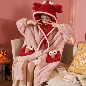 Koralų aksomo pajama moteris flanelė su Nusiminusi išlaikyti šiltas pratęstas pižama animacinių filmų žiemos aksomo sutirštės namų kostiumas Pižamą