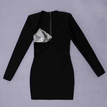 Aukštos kokybės juoda sexy skintight ilgomis rankovėmis china mados įžymybė viskozė tvarstis vakarinę suknelę