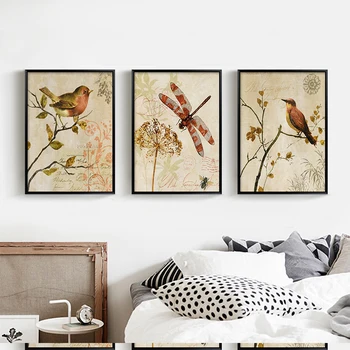 HAOCHU Triptiką American Vintage Akvarelė Paukščiai Ant Medžio, Drobės Tapybos Menas Spausdinti Plakato Gyvūnų Sienos Nuotrauka Namų Dekoro