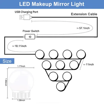 LED Veidrodis, Lemputes, USB 5V mygtukinis apšvietimo Reguliatorius Makiažas Lempos Tuštybės Apšvietimas 2 6 10 14 LED Lemputė Holivudo Stiliaus Makiažas, Apšvietimas, Lemputės