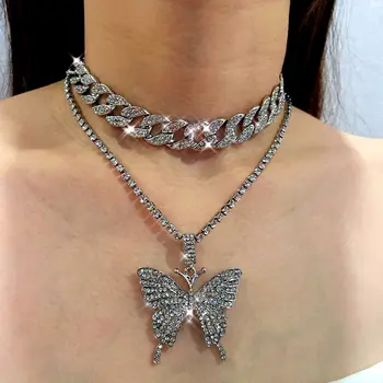 TIESIOG JAUČIU, Punk Stambusis Storio Choker Karoliai Moterų Perdėti Crystal Butterfly CZ Grandinės Karoliai Žavesio bižuterijos