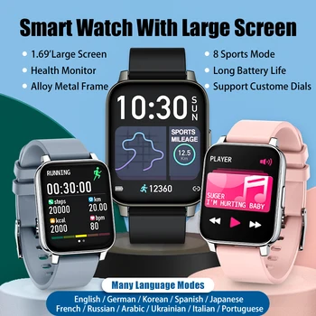 Ilgas baterijos Smart Žiūrėti 1.69 ekranas sportas vyrai moterys Oras ekranas, Kalorijų suvartojimą, Širdies ritmo Monitorius Smartwatch 