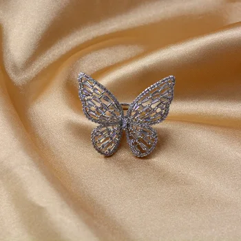 Prabanga Cirkonis Crystal Butterfly Žiedai Moterims Skiedra Spalva Atidarykite Reguliuojamas Valymo Drugelis Žiedas Vestuvėms Šaliai, Papuošalai, Dovanos