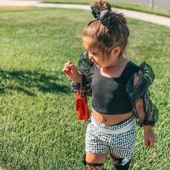 2VNT Bamblys Baby Girl Mados Komplektus marškinėliai topai + Šortai vaikams Drabužių Rinkinys