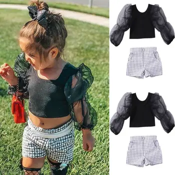 2VNT Bamblys Baby Girl Mados Komplektus marškinėliai topai + Šortai vaikams Drabužių Rinkinys