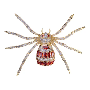 Prabanga Raudona Spider kalnų krištolas Sages Moterims Vyrų Mados Blizga Kubinis Cirkonis Vestuvių Papuošalai Apdailos Vabzdžių Corsage Smeigtukai