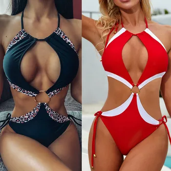 2020 metų Vasaros Raudona Balta Kratinys vientisi maudymosi kostiumėlį Sexy Thong maudymosi Kostiumėliai Moterims Bikini Apynasrio Tuščiaviduriai Bodysuit Monokini moterims
