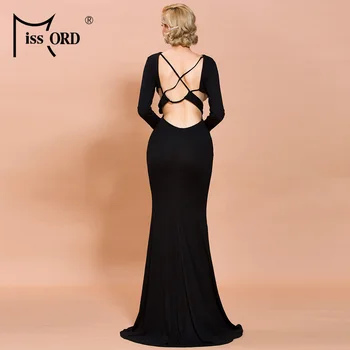 Missord 2021 Elegantiškas ilgomis Rankovėmis Backless Grindų Ilgis Moterys Šalis Suknelės vientisos Spalvos Bodycon Moterų Maxi Suknelės FT3551