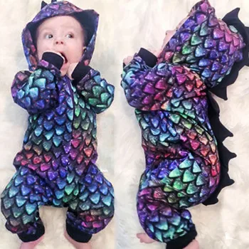 Mados kūdikis romper kostiumas animacinių filmų dragon cosplay gobtuvu onesie kostiumas 3-24month kūdikiams naujagimiui jumpsuit drabužiai