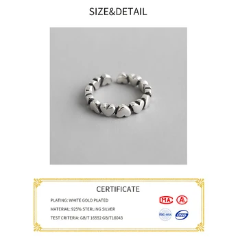 INS 925 Sterlingas Sidabro Atidaryti Žiedai širdies minimalistinė geometrinių karoliukai lygaus paviršiaus Reguliuojami Piršto Žiedai, Sidabro Papuošalai,