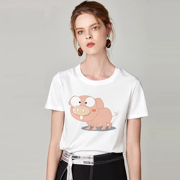 2019 Naujas Kawaii gyvūnų kiaulių Marškinėliai Moterims Spausdinti Harajuku Marškinėlius Moterų Balta Vasaros mados T-shirt Laisvalaikio Viršūnes korėjos Drabužių