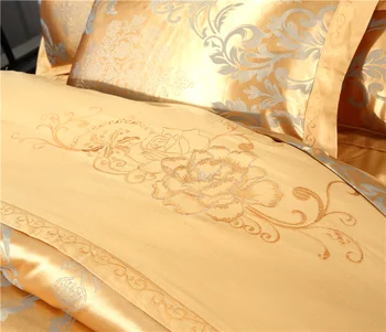 Prabanga GoldenBedding Rinkiniai, šilko, medvilnės, siuvinėtos aplikacijos Žakardo Karalienė/Karalius Dydis Antklode Padengti Nustatyti vestuvių Patalyne /įrengtas Patalynė
