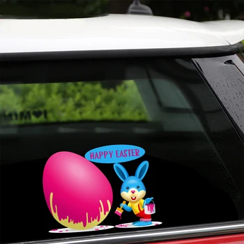 Nuimamas & Daugkartinio Naudojimo Siena Lipdukas Happy Easter Bunny Kiaušinių Namų Puošybai Animacinių Filmų Nuimamas Lipdukas Automobilių Sienų, Langų Dekoro