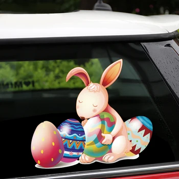 Nuimamas & Daugkartinio Naudojimo Siena Lipdukas Happy Easter Bunny Kiaušinių Namų Puošybai Animacinių Filmų Nuimamas Lipdukas Automobilių Sienų, Langų Dekoro