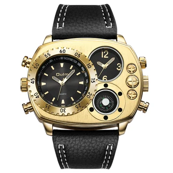 Kūrybos Aukso Didelis Žiūrėti Vyrų Kvarco Multi Surenka Kompasas Žiūrėti Didelės Dial Karinės Sporto Laikrodis Vyrų Odos Dirželis Laikrodis