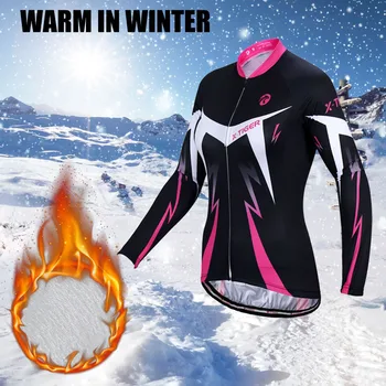 X-Tigras Moterų Žiemos Vilnos Išlaikyti Šiltas, Pro Dviračių Jersey Ilgomis Rankovėmis Dviračių Drabužių Super Šiltas Šilumos Dviračių Sporto