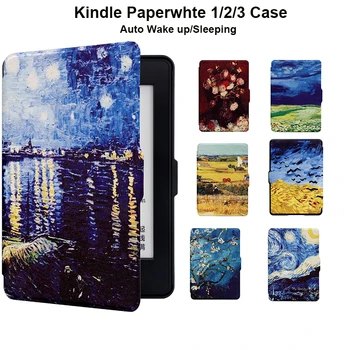 Kindle Paperwhite 1 2 3 Odos dangą, Van Gogh Desgin Ultra Plonas PU Rankovės Atveju su Auto Pabusti/Miego 6 colių Ekranas Raštas
