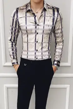 Britų Stiliaus Vyrai Dizaineris Marškinėliai Laiškas Spausdinti Atsitiktinis Slim Fit Ilgomis Rankovėmis Palaidinė Homme Streetwear Socialinės Oficialų Smokingas Marškinėliai