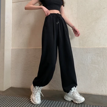 Sweatpants Moterų Drabužiai Kelnės Streetwear 2020 Metų Vasaros Mados Korėjos Stiliaus Plati Koja Harajuku Plati Juoda High Waisted Derliaus