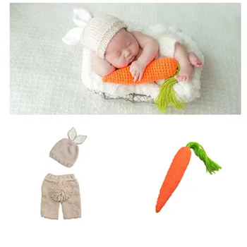 Nėrimo Kūdikių Kostiumas Nustatyti Mezgimo Triušio Kepurę Naujagimių Fotografijos Rekvizitai Morkų+Hat+Kelnės 3 Gabalus nustatyti Kūdikio fotosesiją Priedai