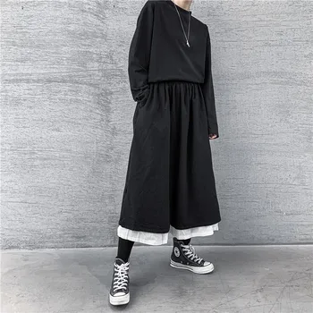 2020 M. Rudenį Moterų Kelnes Elastinga Juosmens Tiesiai Prarasti Negabaritinių Kelnes Gotikos Streetwear Owen Tamsiai Gotikos Kelnių Femme Japonija Stilius