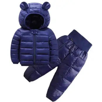 2019 Žiemą Šiltas Vaikų Drabužių Rinkiniai Baby girl Žemyn Medvilnės Paltai snowsuit Vaikams slidinėjimo kostiumas nustatyti Berniuko striukės su Gobtuvu+pants1-5Y