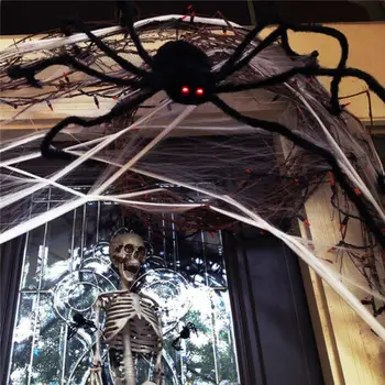 200cm Pliušinis Giant Spider Helovinas Apdailos 6.6 FT Black Plaukuoti Vorai Siaubo Haunted House Garden Rekvizitai Helovinas Šalis Dekoras