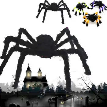 200cm Pliušinis Giant Spider Helovinas Apdailos 6.6 FT Black Plaukuoti Vorai Siaubo Haunted House Garden Rekvizitai Helovinas Šalis Dekoras