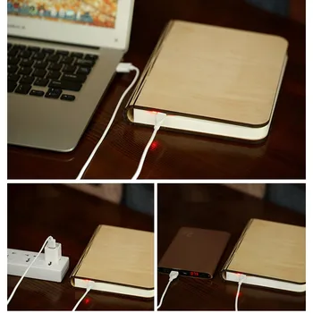 Sulankstomas USB Įkrovimo naktinė lempa Šiltai Baltos Spalvos LED Mediniai Odos Mini Knygos Formos Šviesos Stalas Naktį Lempos Kambarį Dekoro